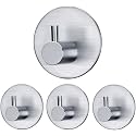 GROVENT® 4 PCS Adhesive Hooks Heavy Duty Wall Hooks Waterproof Stainless Steel Hooks for Hanging Coat, Hat,Towel Robe Hook Rack Wall Mount- Bathroom and Bedroom (T- Round Silver)