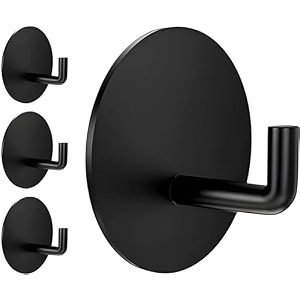 grovent 4 pcs self-adhesive stainless steel hooks heavy-duty wall hanging solution for bathroom amp kitchen - waterproof drill-free strong coattowel wall hooks j round black