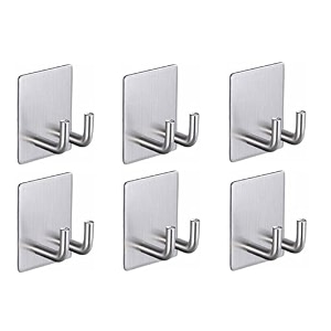 grovent 6 pcs self-adhesive waterproof stainless steel hooks heavy-duty wall hangers for bathroom amp kitchen - no drill needed strong hold for coats and towels double hook silver