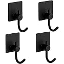 GROVENT® 4 pcs Self-Adhesive Stainless Steel Hooks: Heavy-Duty Wall Hangings, Waterproof &amp; Drill-Free - Strong Towel, Coat, and Kitchen Hooks for Bathroom and Kitchen (Big Squre Black Hook)