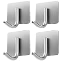 GROVENT® 4 Pcs Self-Adhesive Stainless Steel Hooks Heavy-Duty Wall Hangings, Waterproof &amp; Drill-Free - Strong Towel, Coat and Kitchen Hooks for Bathroom and Kitchen (Heavy J Silver Square)