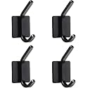 GROVENT® 4 pcs Self-Adhesive Stainless Steel Hooks: Heavy-Duty Wall Hangings, Waterproof &amp; Drill-Free - Strong Towel, Coat, and Kitchen Hooks for Bathroom and Kitchen (Matt Dual Black)