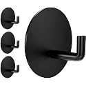GROVENT® 4 Pcs Self-Adhesive Stainless Steel Hooks: Heavy-Duty Wall Hanging Solution for Bathroom &amp; Kitchen - Waterproof, Drill-Free, Strong Coat/Towel Wall Hooks (J Round Black)
