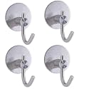 GROVENT® 4 Pcs Self-Adhesive Stainless Steel Hooks: Heavy-Duty Wall Hanging Solution for Bathroom &amp; Kitchen - Waterproof, Drill-Free, Strong Coat/Towel Wall Hooks (Large J Round Silver)