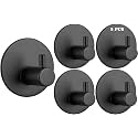 GROVENT® 5 PCS Adhesive Hooks Heavy Duty Wall Hooks Waterproof Stainless Steel Hooks for Hanging Coat, Hat,Towel Robe Hook Rack Wall Mount- Bathroom and Bedroom (T-Round Black)