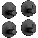 Grovent Adhesive Hooks Heavy Duty Wall Hooks Waterproof Stainless Steel Hooks for Hanging Coat, Hat,Towel Robe Hook Rack Wall Mount- Bathroom and Bedroom (Pack of 2 PCS, T-Rounds Black)