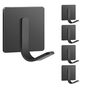grovent 5 pcs adhesive hooks robe towel hook for hanging heavy duty wall hooks waterproof stainless steel hooks black stick on bathroom kitchen home door bedroom heavy j black square