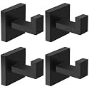 GROVENT® 4 pcs Bath Towel Hook,Matte Black Robe Hook for Bathroom Wall Mounted Heavy Duty Hook 304 Stainless Steel Robe Hooks for Bathroom Kitchen (MATT Black)