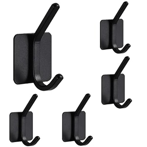grovent 5 pcs self-adhesive stainless steel hooks heavy-duty wall hangings waterproof amp drill-free - strong towel coat and kitchen hooks for bathroom and kitchen matt dual black