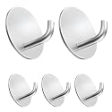 GROVENT® 5 Pcs Self-Adhesive Stainless Steel Hooks: Heavy-Duty, Waterproof Wall Hangers for Bathroom and Kitchen - Strong Hold for Coats, Towels, and More, No Drilling Needed (J Round Silver)