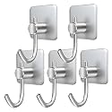 GROVENT® 5 pcs Self-Adhesive Stainless Steel Hooks: Heavy-Duty Wall Hanging Solution for Bathroom &amp; Kitchen - Waterproof, Drill-Free, Strong Coat/Towel Wall Hooks (Big Square Silver Hook)