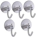 GROVENT® 5 Pcs Self-Adhesive Stainless Steel Hooks: Heavy-Duty Wall Hanging Solution for Bathroom &amp; Kitchen - Waterproof, Drill-Free, Strong Coat/Towel Wall Hooks (Large J Round Silver)