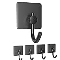 GROVENT® 5 pcs Self-Adhesive Stainless Steel Hooks: Heavy-Duty Wall Hangings, Waterproof &amp; Drill-Free - Strong Towel, Coat, and Kitchen Hooks for Bathroom and Kitchen (Big Squre Black Hook)