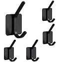 GROVENT® 5 pcs Self-Adhesive Stainless Steel Hooks: Heavy-Duty Wall Hangings, Waterproof &amp; Drill-Free - Strong Towel, Coat, and Kitchen Hooks for Bathroom and Kitchen (Matt Dual Black)