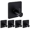 GROVENT® 5 PCS Stainless Steel Heavy Duty Adhesive Square Design Wall Hanging Sticking Hooks for Wall Used for Bathroom Toilet and Multipurpose Work (T-Square Black)