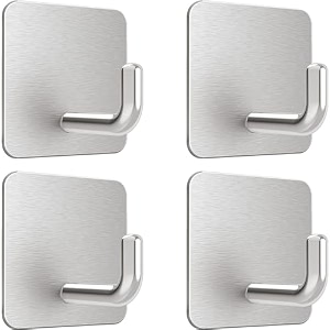 grovent 5 pcs wall towel hook coat hook bathroom matte stainless steel heavy duty door hanger cabinet closet sponges for kitchen pool adhesive waterproof hanging hat rack mount j square silver