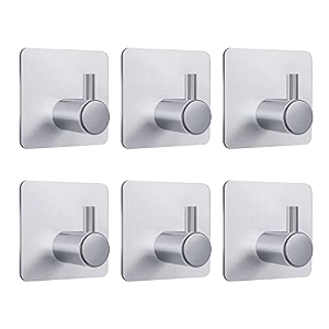 grovent 6 pcs adhesive hooks 3m towel hooks wall door hanger heavy duty stainless steel for bathroom kitchen home t-square silver