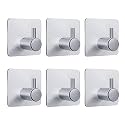 GROVENT® 6 PCS Adhesive Hooks 3M Towel Hooks Wall Door Hanger Heavy Duty Stainless Steel for Bathroom Kitchen Home (T-Square Silver)