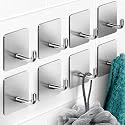 GROVENT® 6 PCS Adhesive Hooks Heavy Duty Wall Hangers Hooks Waterproof Stainless Steel Towel Hanger Holder Stcik on Hooks for Hanging Kitchen Bathroom Home (J Square Silver)