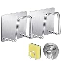 GROVENT® 6 PCS Adhesive Sponge Holder Hook Phone Holder Kitchen Sink Caddy Stainless Steel Sponge Holder Waterproof SPN Kitchen Sink Sponge Holder Sponge Holder for Kitchen Accessories(Sponge Silver)