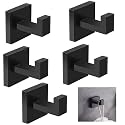 GROVENT® 6 pcs Bath Towel Hook,Matte Black Robe Hook for Bathroom Wall Mounted Heavy Duty Hook 304 Stainless Steel Robe Hooks for Bathroom Kitchen (MATT Black)