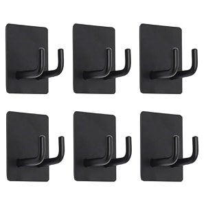 grovent 6 pcs self-adhesive stainless steel hooks heavy-duty wall hangings waterproof amp drill-free - strong towel coat and kitchen hooks for bathroom and kitchen double hook black