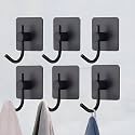 GROVENT® 6 pcs Self-Adhesive Stainless Steel Hooks: Heavy-Duty Wall Hangings, Waterproof &amp; Drill-Free - Strong Towel, Coat, and Kitchen Hooks for Bathroom and Kitchen (Big Squre Black Hook)