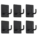 GROVENT® 6 pcs Self-Adhesive Stainless Steel Hooks: Heavy-Duty Wall Hangings, Waterproof &amp; Drill-Free - Strong Towel, Coat, and Kitchen Hooks for Bathroom and Kitchen (Double Hook Black)