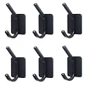 GROVENT® 6 pcs Self-Adhesive Stainless Steel Hooks: Heavy-Duty Wall Hangings, Waterproof &amp; Drill-Free - Strong Towel, Coat, and Kitchen Hooks for Bathroom and Kitchen (Matt Dual Black)