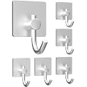 GROVENT® 6 pcs Self-Adhesive Stainless Steel Hooks: Heavy-Duty Wall Hanging Solution for Bathroom &amp; Kitchen - Waterproof, Drill-Free, Strong Coat/Towel Wall Hooks (Big Square Silver Hook)