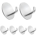 GROVENT® 6 Pcs Self-Adhesive Stainless Steel Hooks: Heavy-Duty, Waterproof Wall Hangers for Bathroom and Kitchen - Strong Hold for Coats, Towels, and More, No Drilling Needed (J Round Silver)