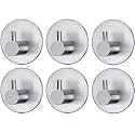 GROVENT® 6 pcs Self-Adhesive Stainless Steel Hooks: Heavy-Duty Wall Hanging Solution Without Drilling - Waterproof Hooks for Bathroom and Kitchen Towels (T- Round Silver)