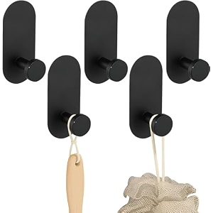 grovent 6 pcs towel holder without drilling - adhesive bathroom coat decoration robe hook self-adhesive wall rectangle black