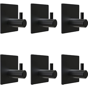 grovent 6 pcs wall hooks for hanging strong heavy duty stainless steel waterproof towel hooks stick on hooks wall hangers sticky hooks for hanging bathroom kitchen t-square black