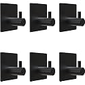 GROVENT® 6 PCS Wall Hooks for Hanging Strong, Heavy Duty Stainless Steel Waterproof Towel Hooks Stick on Hooks Wall Hangers Sticky Hooks for Hanging Bathroom Kitchen (T-Square Black)