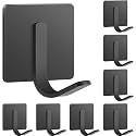 GROVENT® 8 Pcs Adhesive Hooks, Robe Towel Hook for Hanging Heavy Duty Wall Hooks Waterproof Stainless Steel Hooks Black Stick on Bathroom Kitchen Home Door Bedroom (Heavy J Black Square)