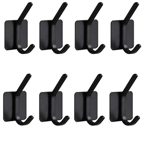 grovent 8 pcs self-adhesive stainless steel hooks heavy-duty wall hangings waterproof amp drill-free - strong towel coat and kitchen hooks for bathroom and kitchen matt dual black