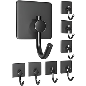 grovent 8 pcs self-adhesive stainless steel hooks heavy-duty wall hangings waterproof amp drill-free - strong towel coat and kitchen hooks for bathroom and kitchen big squre black hook