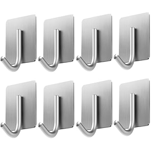 grovent 2 pcs self-adhesive stainless steel hooks heavy-duty wall hangings waterproof amp drill-free - strong towel coat and kitchen hooks for bathroom and kitchen heavy j silver square