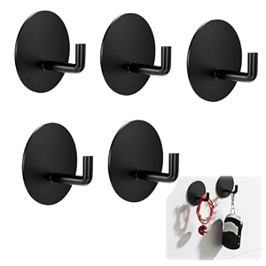 grovent 8 pcs self-adhesive stainless steel hooks heavy-duty wall hanging solution for bathroom amp kitchen - waterproof drill-free strong coattowel wall hooks j round black