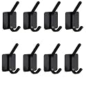 GROVENT® 8 pcs Self-Adhesive Stainless Steel Hooks: Heavy-Duty Wall Hangings, Waterproof &amp; Drill-Free - Strong Towel, Coat, and Kitchen Hooks for Bathroom and Kitchen (Matt Dual Black)