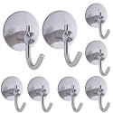 GROVENT® 8 Pcs Self-Adhesive Stainless Steel Hooks: Heavy-Duty Wall Hanging Solution for Bathroom &amp; Kitchen - Waterproof, Drill-Free, Strong Coat/Towel Wall Hooks (Large J Round Silver)
