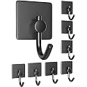GROVENT® 8 pcs Self-Adhesive Stainless Steel Hooks: Heavy-Duty Wall Hangings, Waterproof &amp; Drill-Free - Strong Towel, Coat, and Kitchen Hooks for Bathroom and Kitchen (Big Squre Black Hook)