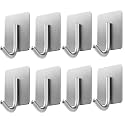 GROVENT® 2 Pcs Self-Adhesive Stainless Steel Hooks Heavy-Duty Wall Hangings, Waterproof &amp; Drill-Free - Strong Towel, Coat and Kitchen Hooks for Bathroom and Kitchen (Heavy J Silver Square)