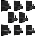 GROVENT® 8 PCS Wall Hooks for Hanging Strong, Heavy Duty Stainless Steel Waterproof Towel Hooks Stick on Hooks Wall Hangers Sticky Hooks for Hanging Bathroom Kitchen (T-Square Black)
