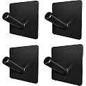 GROVENT® 4 PCS Adhesive Heavy Duty Wall Hook Hanger Stainless Steel Towel Hook Stick On Home Bathroom Kitchen for Loofah, Dog Leash,Umbrella,Scarve,Towel, Robe, Coat, Key, Calendar (V - Square Black)