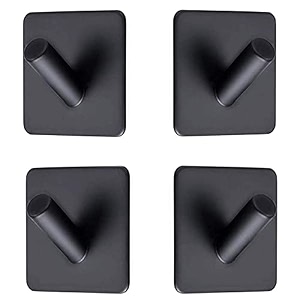 grovent adhesive hooks heavy duty wall hooks waterproof stainless steel hooks for hanging coat hat towel robe hook rack wall mount- bathroom and bedroom pack of 3 pcs v - square black