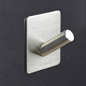 grovent adhesive hooks heavy duty wall hooks waterproof stainless steel hooks for hanging coat hat towel robe hook rack wall mount- bathroom and bedroom pack of 1 pcs v - square silver