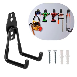 grovent 2 pcs universal heavy duty steel garage hooks set  wall mounted utility hooks for tools ladders chairs amp garden equipment  non-slip rubber coated iron storage hangers garage hook