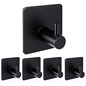 grovent adhesive hooks heavy duty wall hooks waterproof stainless steel hooks for hanging coat hattowel robe hook rack wall mount- bathroom and bedroompack of 8 pcs t-square black